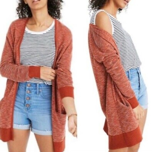 Madewell Sweaters - Madewell • Orange Striped Ryder Cardigan